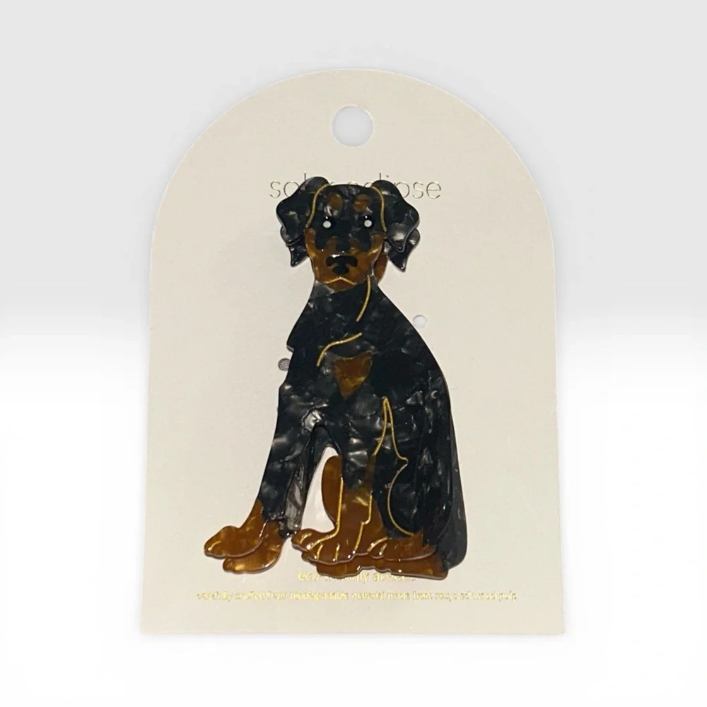 NWT Solar Eclipse Anthropologies Hand Painted “DOBERMAN” Dog Brees Hair Clip